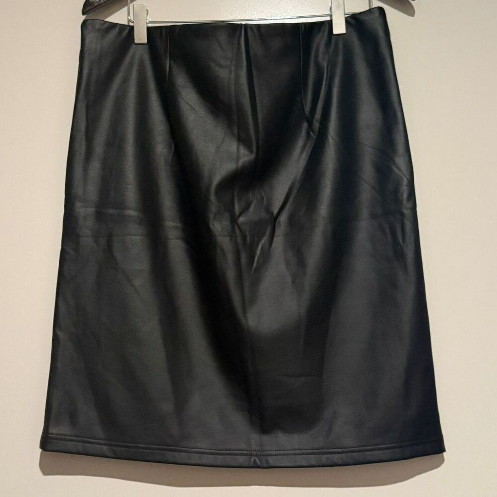 Loft by Ann Taylor Faux Black Leather Midi Skirt Size Large